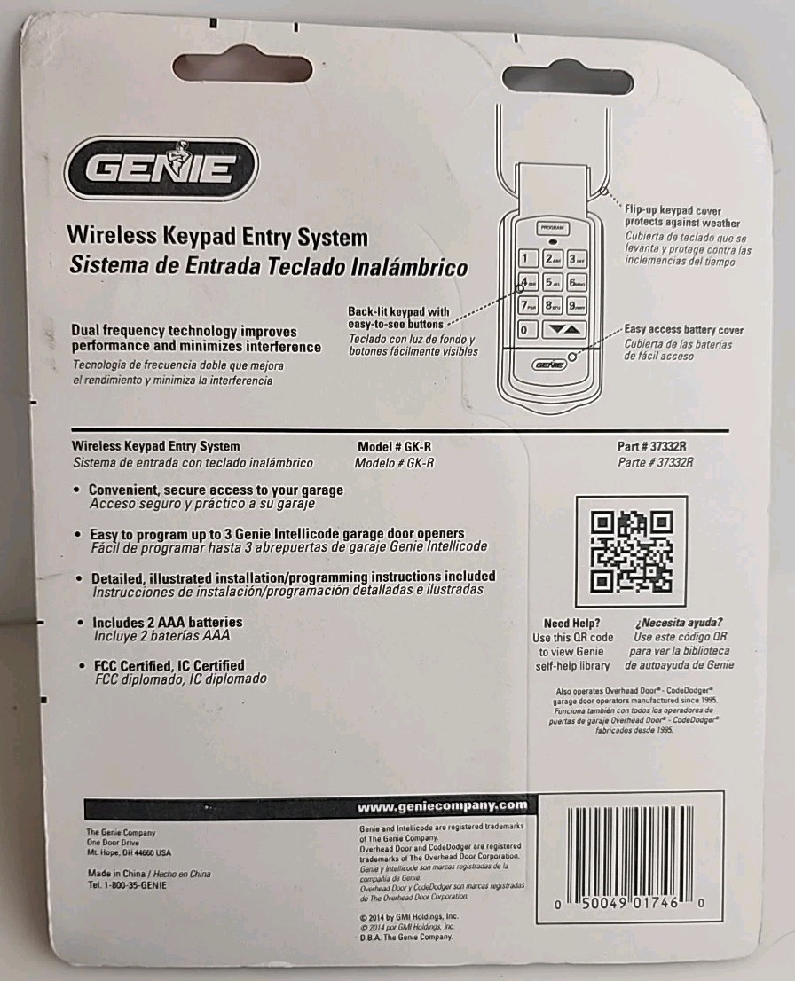 Genie Wireless Keypad Entry System GK-R Garage Door Opener 37332R NEW NIP gallery