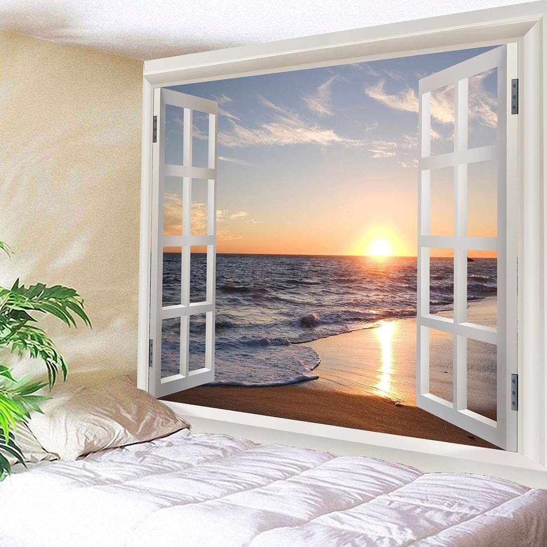 Homiest 3D Ocean Tapestry Wall Hanging Sun Sunset Sea 40"L x 30"W, Sunset18 gallery
