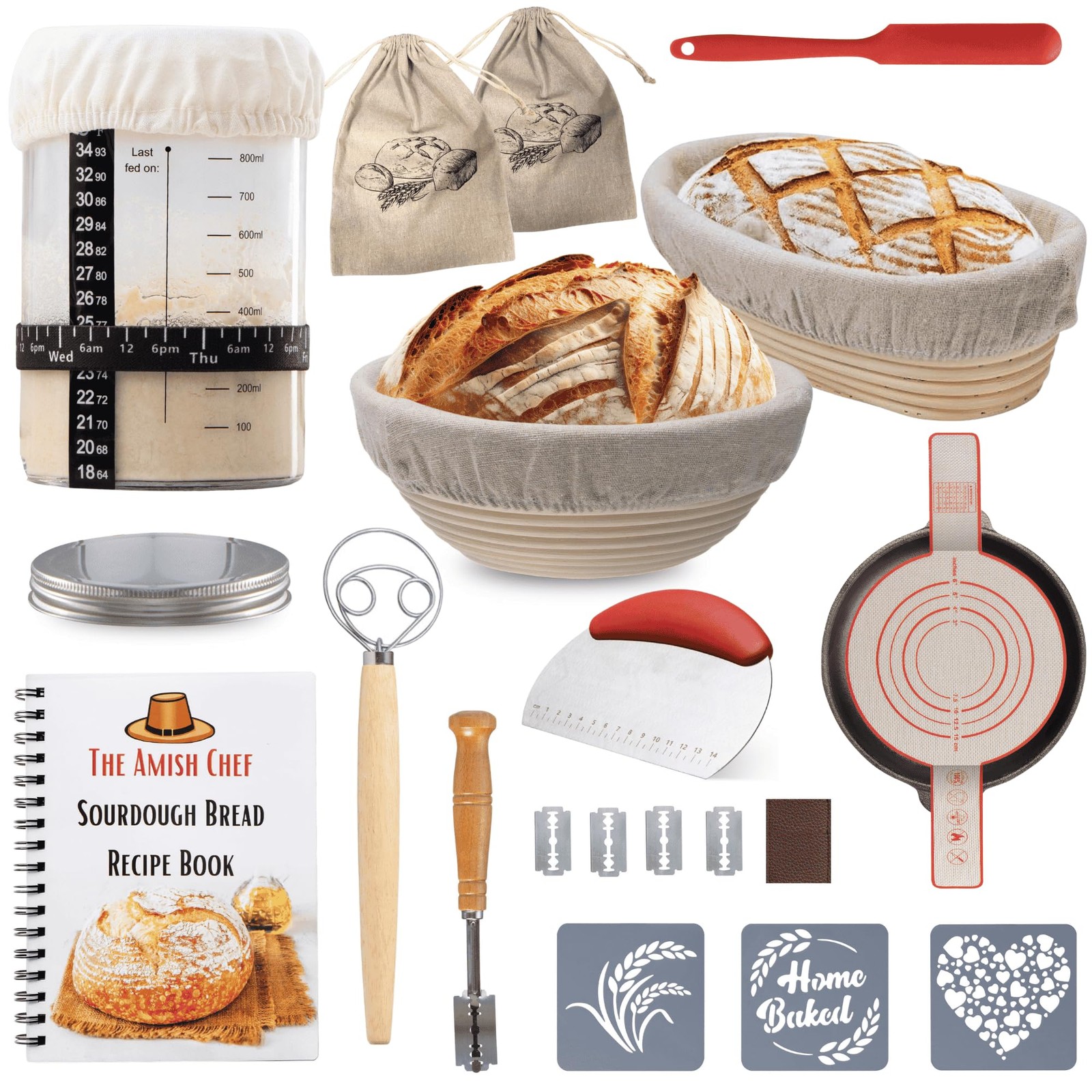 Glass Sourdough Bread Starter Kit Starter Jar & proofing basket & Accessories gallery