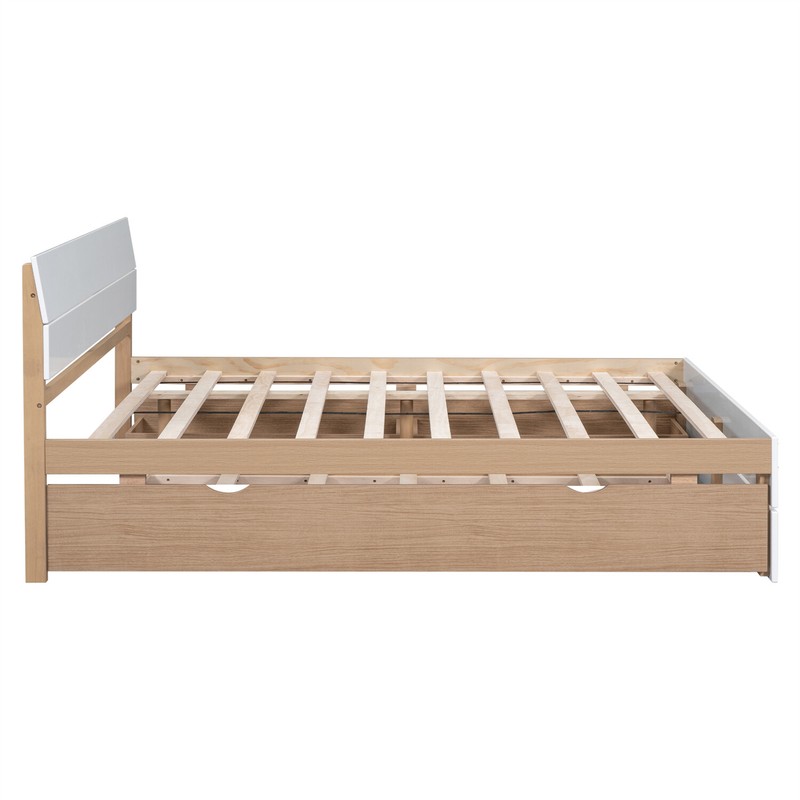 Full Size Bed Frame Wooden Platform Bed Frame with Twin Size Trundle & 2 Drawers gallery