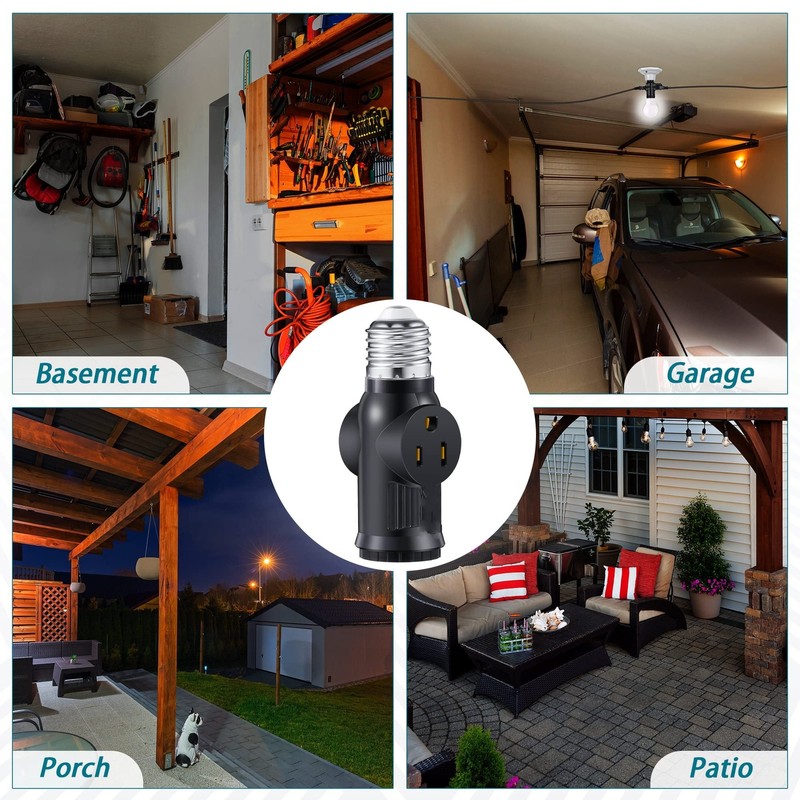 2Pcs Light Bulb Outlet Socket Adapter E26/E27 Lamp Bulb to 2/3 Prong Plug Black gallery