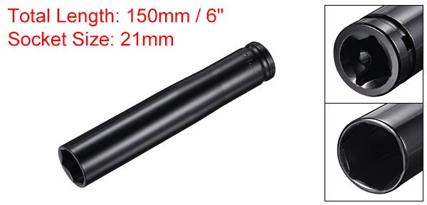 1/2" Drive x 21mm Deep Impact Socket, CR-V Steel 6" Length, 6-Point Metric Sizes gallery