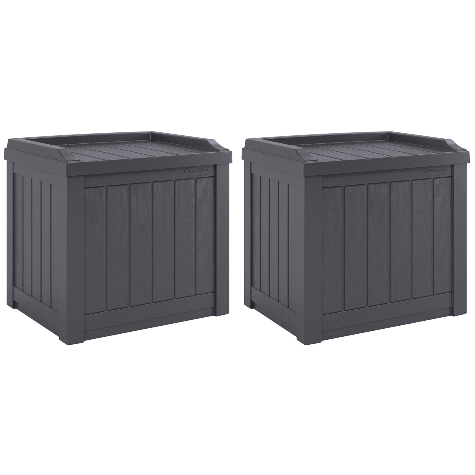 Suncast 22 Gal Outdoor Patio Small Deck Box w/Storage Seat, Cyberspace (2 Pack) gallery