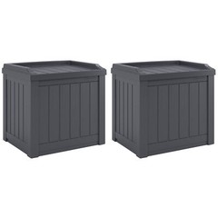 Suncast 22 Gal Outdoor Patio Small Deck Box w/Storage Seat, Cyberspace (2 Pack)
