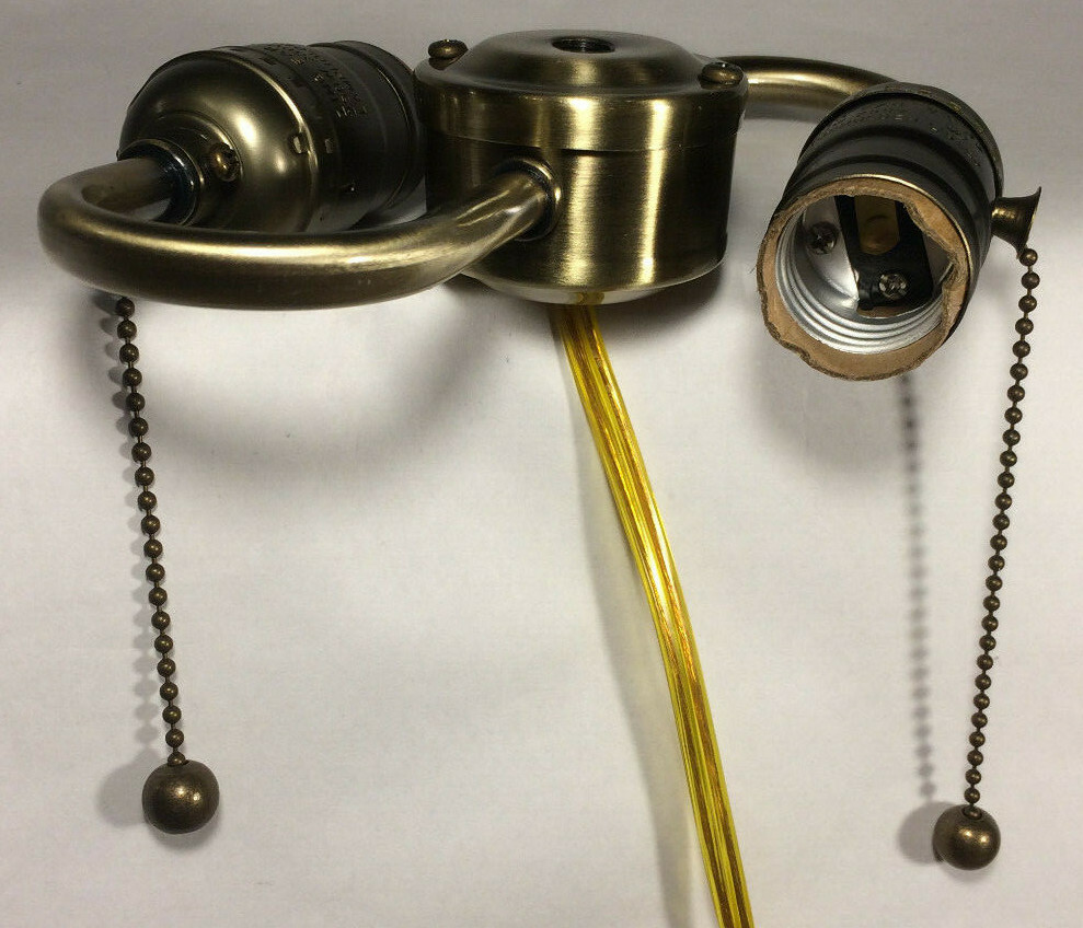 New Wired S-Type 2-Light Lamp Cluster w/ Pull Chain Sockets, Antique Finish 412A gallery