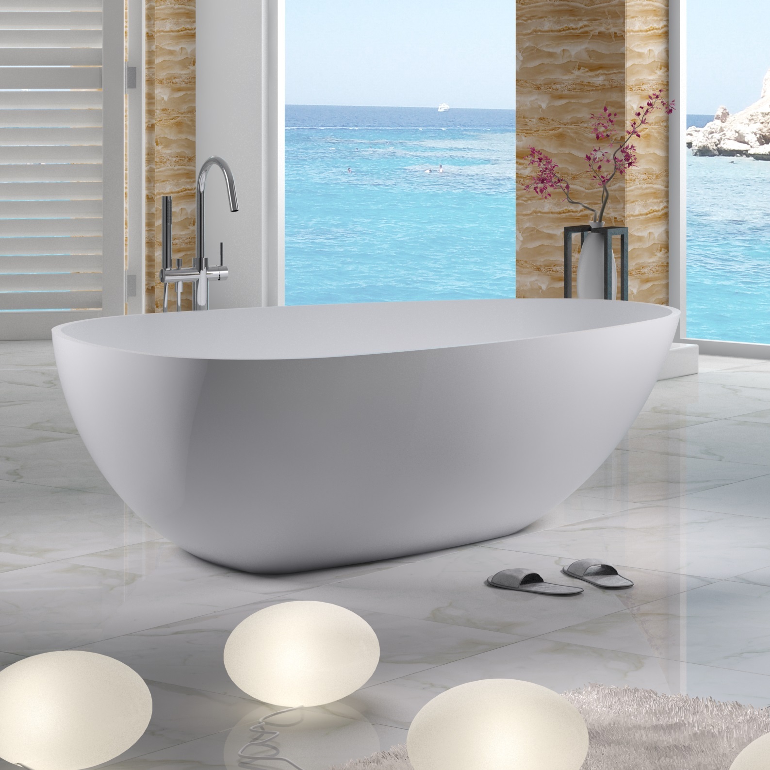 Free Standing Solid Surface Stone Resin Glossy Bathtub 75 x 46 inch - SW-114 gallery