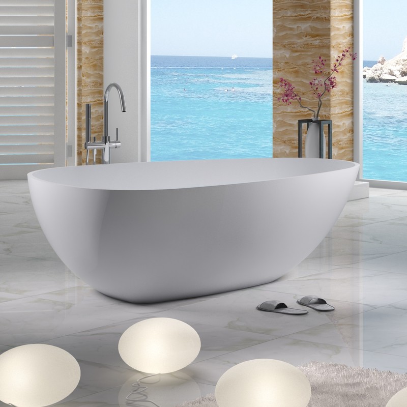 Free Standing Solid Surface Stone Resin Glossy Bathtub 75 x 46 inch - SW-114 gallery