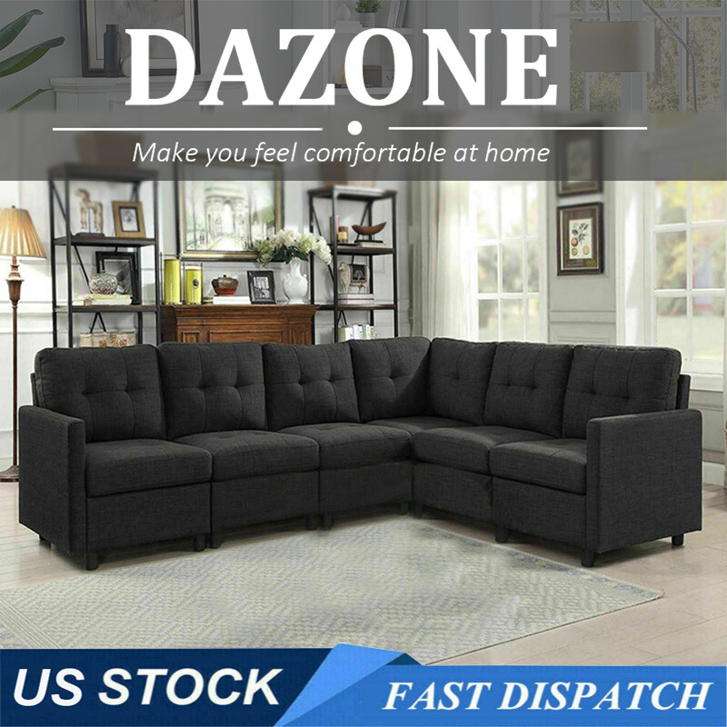 Dazone Modern Sectional Sofa Set 6Pcs L-Shaped Convertible Linen Fabric Couch gallery