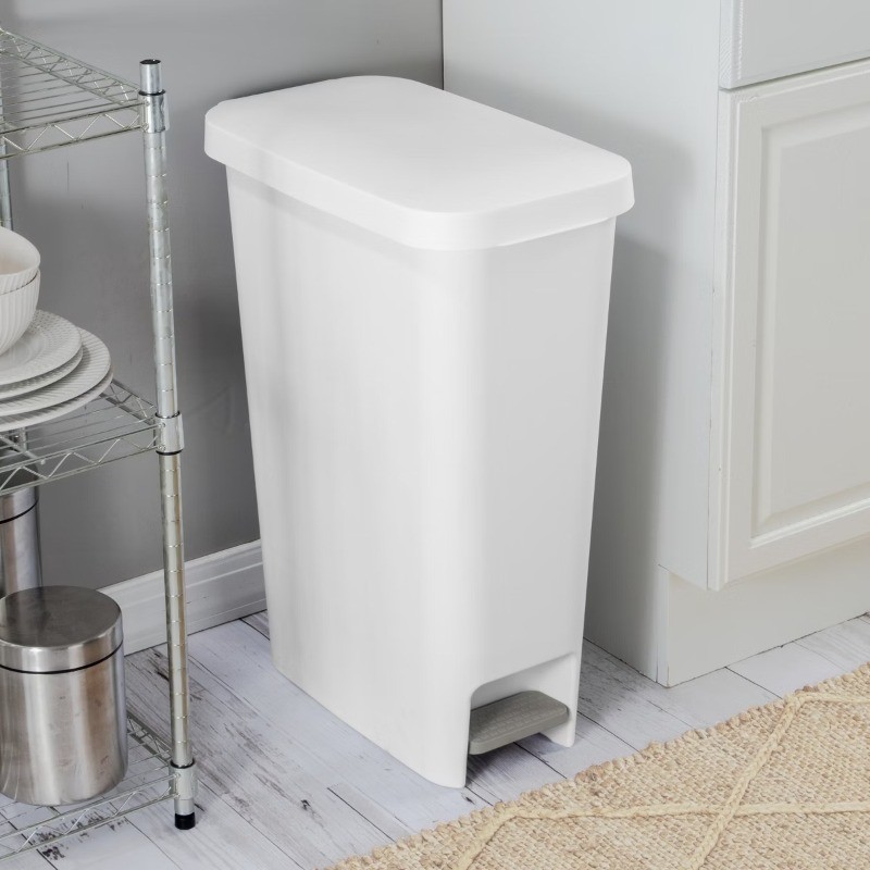 11gal Slim Step Trash Can:White Textured Indoor Kitchen Trashcan gallery