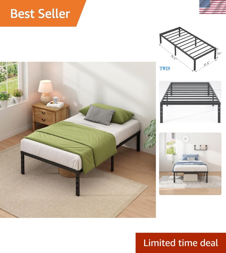 Space-Saving Twin Metal Bed Frame with Easy Assembly & Under-Bed Storage - Black