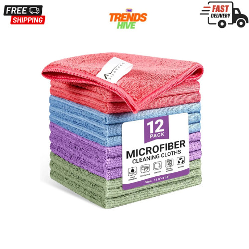 Microfiber Cleaning Cloth, 12 Pack Assorted Color Cleaning Rags for Housekeeping gallery