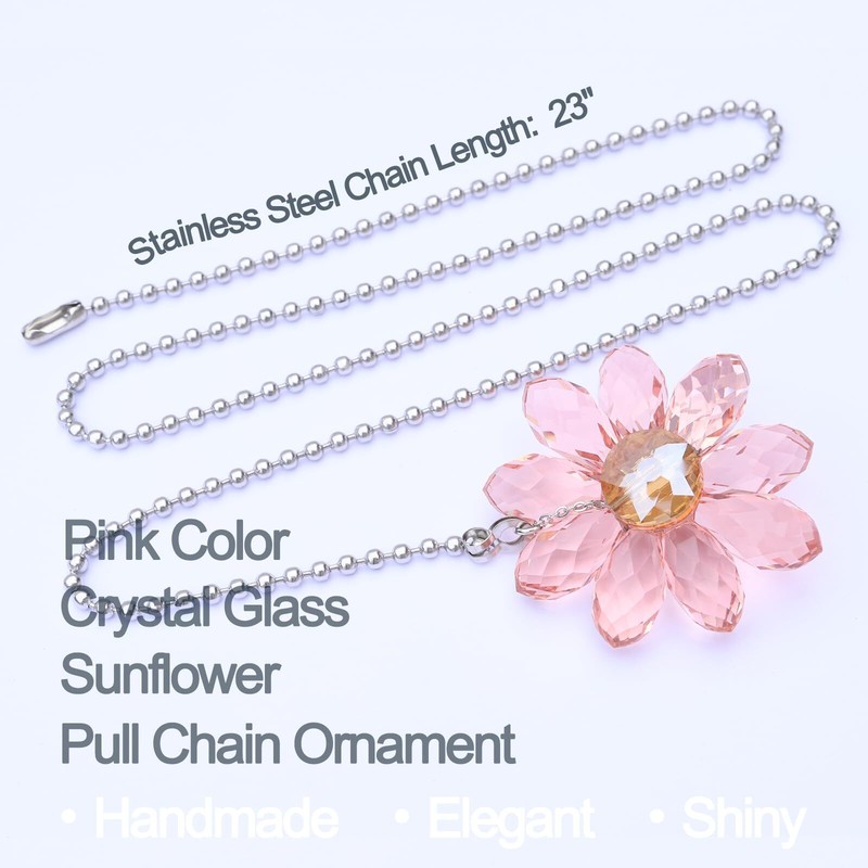 Ceiling Fan Pull Chain 2 Pieces 1.8 Crystal Glass Flower Pendants with 24 Cei gallery