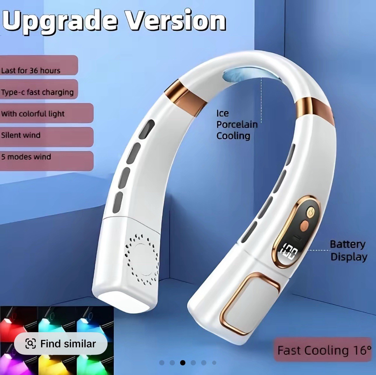 Personal Air Conditioner 8000mAh Neck Fan Rechargeable 5-Speed Portable Neck Fan gallery