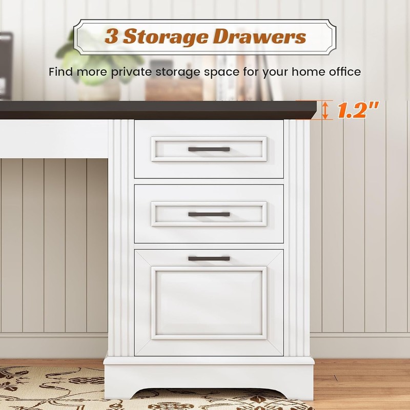 55" Executive Computer Desk with 3 Drawers, Farmhouse Home Office Desk (White) gallery