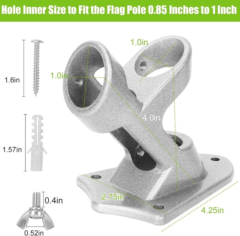 Flag Pole Holder, Outside House Bracket, Heavy Duty Metal Silver gallery