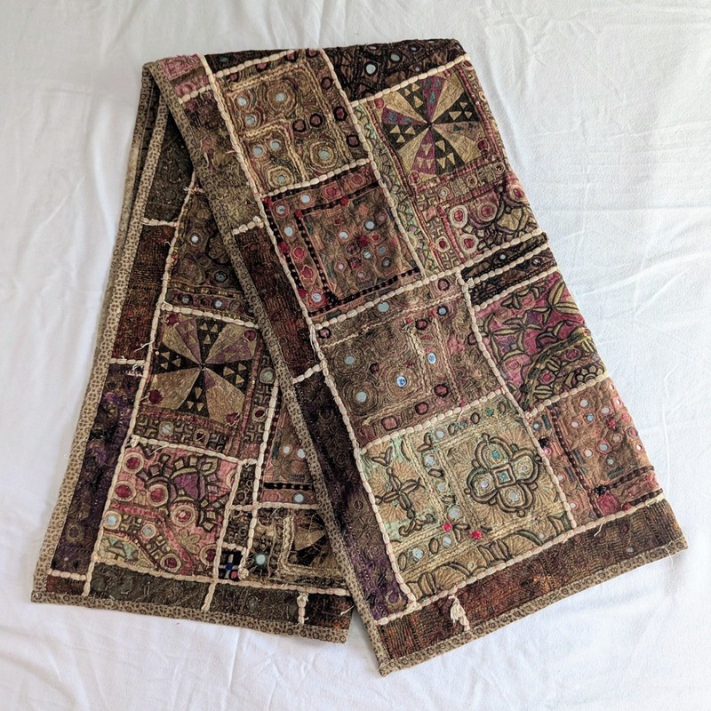Vintage Indian Zari Beaded Patchwork Tapestry Embroidered Bohemian Wall Hanging gallery