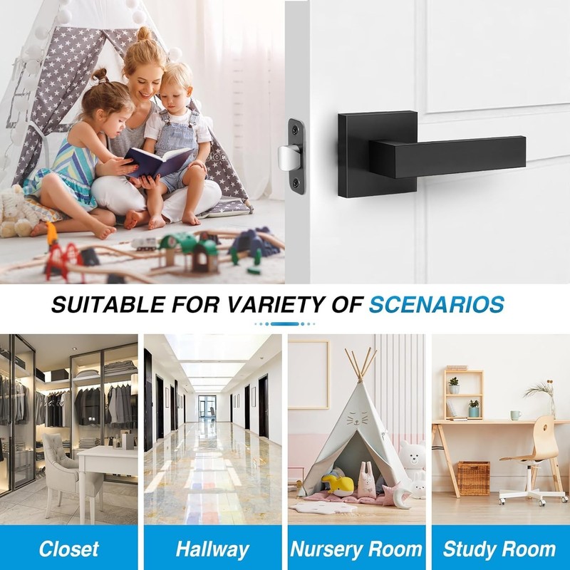 4 Pack Black Door Handles Interior, Passage Door Levers for Hallway&Closet, Inte gallery