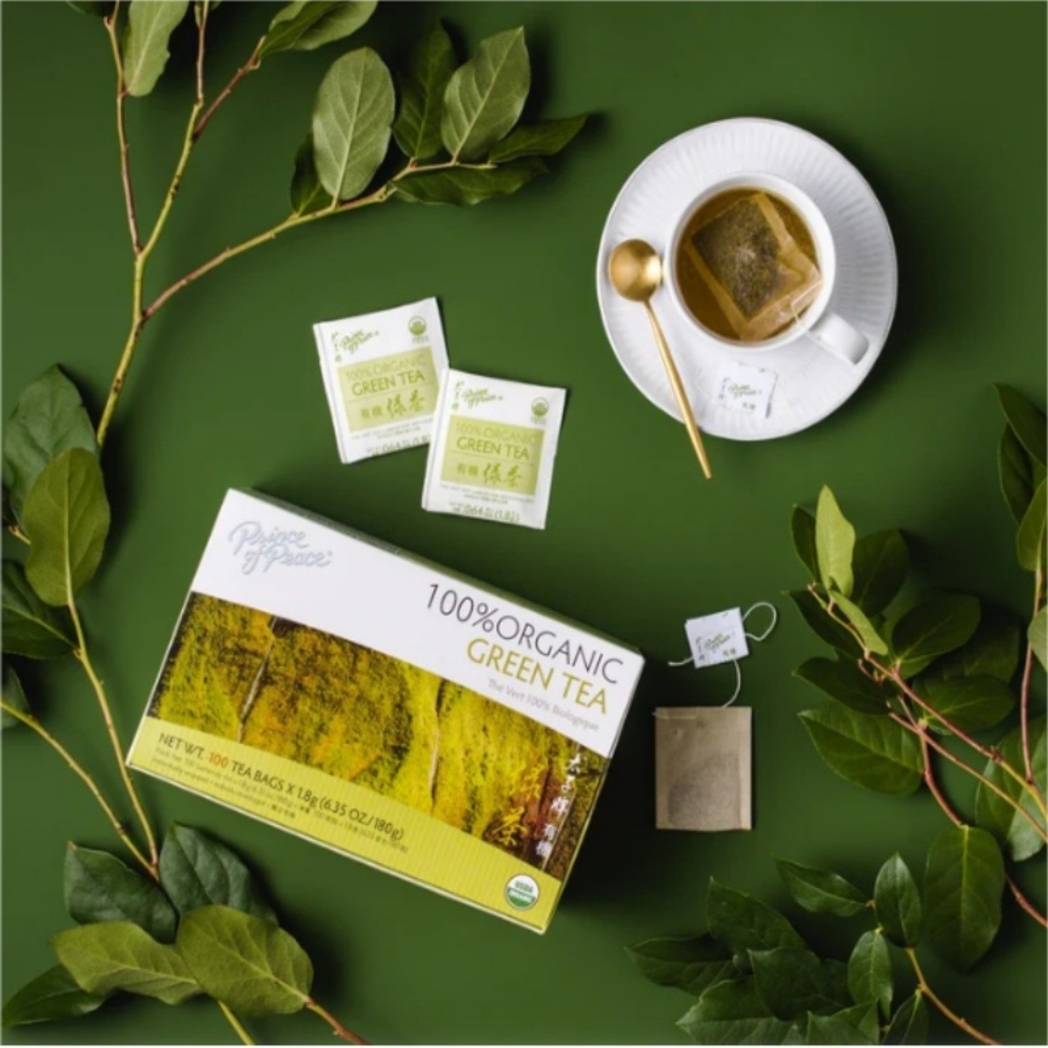 100% Organic Green Tea-5 Boxes-100 Tea Bags Each Box -Prince of Peace gallery