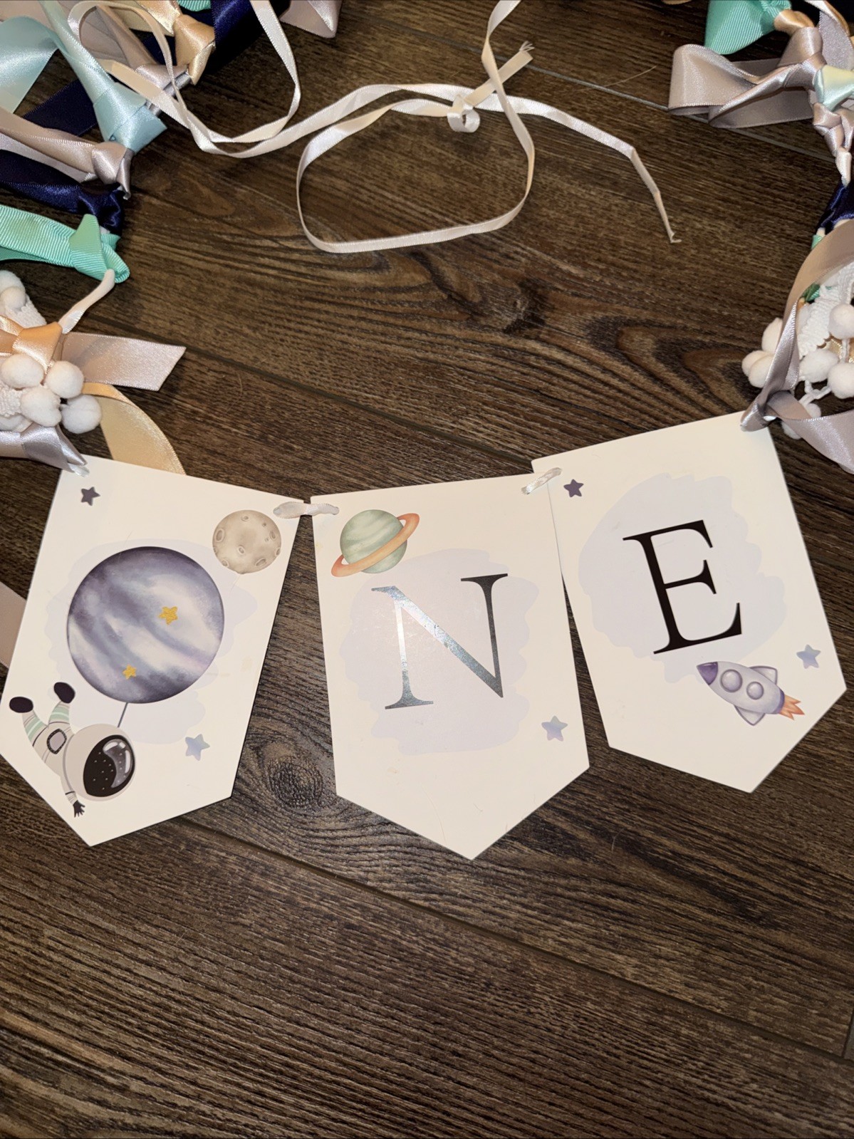 First Birthday Space One High Chair Banner Blues And Purple gallery