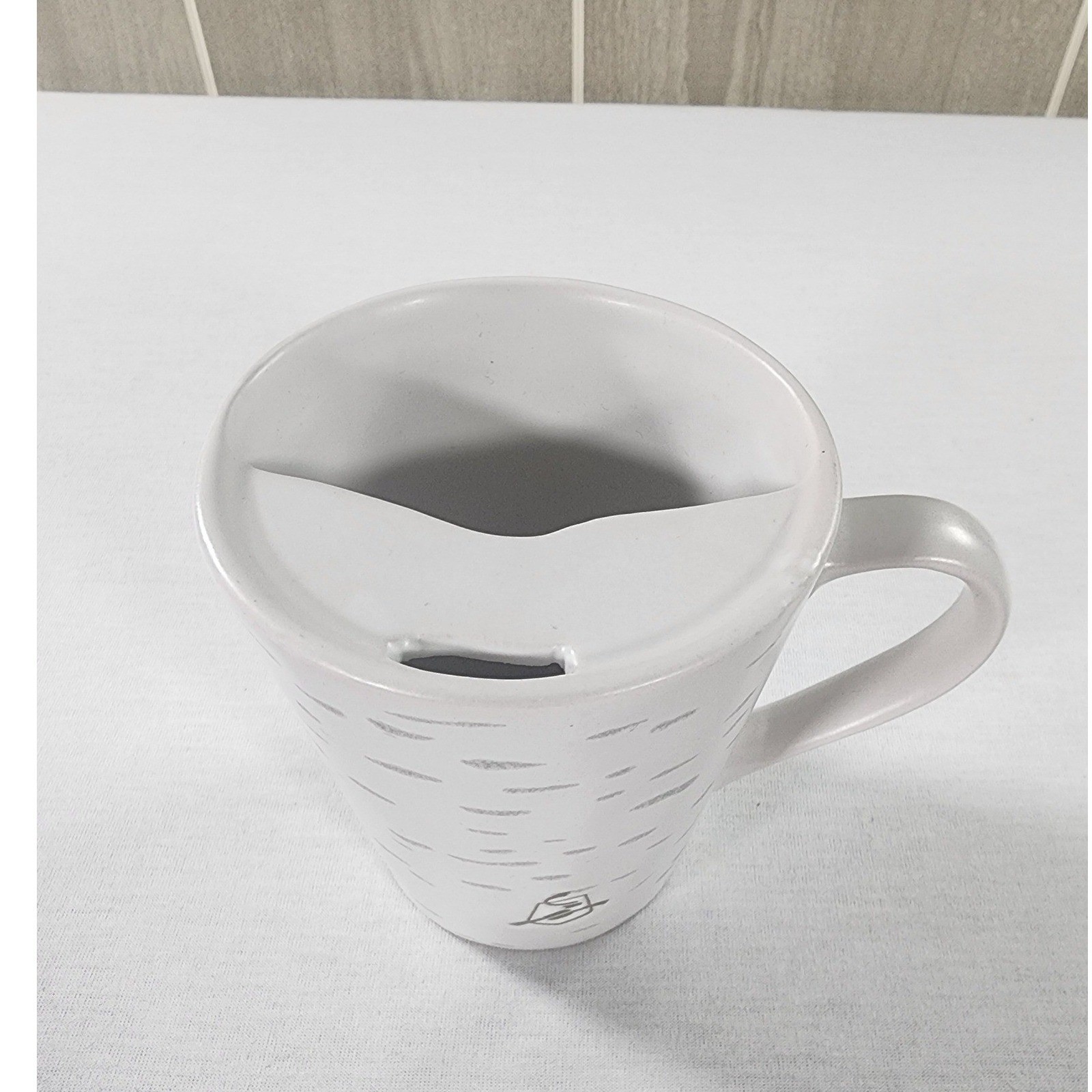 Caribou Coffee Mustache Guard Mug 12oz Birch Bark Textured White Grey Ceramic gallery