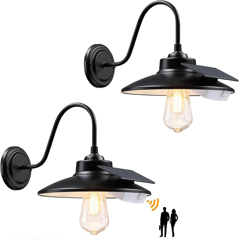 2 Pack Outdoor Solar Barn Light Motion Sensor Wall Light Waterproof Porch Light gallery