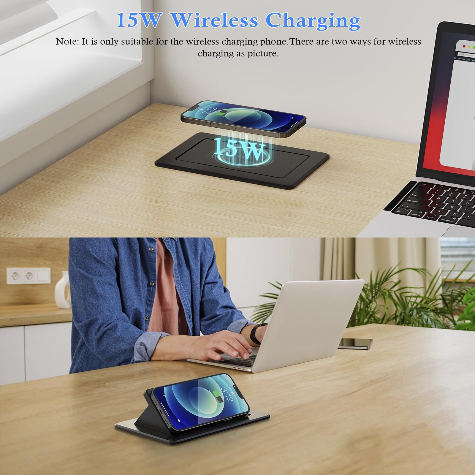 Pop Up Outlet for Countertop with 20W USB C, Pop up Power Outlet with 15W Wir... gallery
