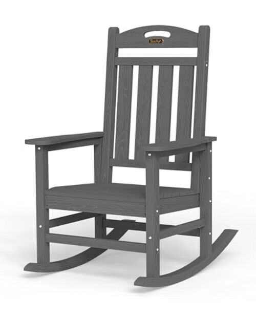 Oversized Outdoor Rocking Chair, HDPE All Weather Resistant Patio 1 Darkgrey gallery