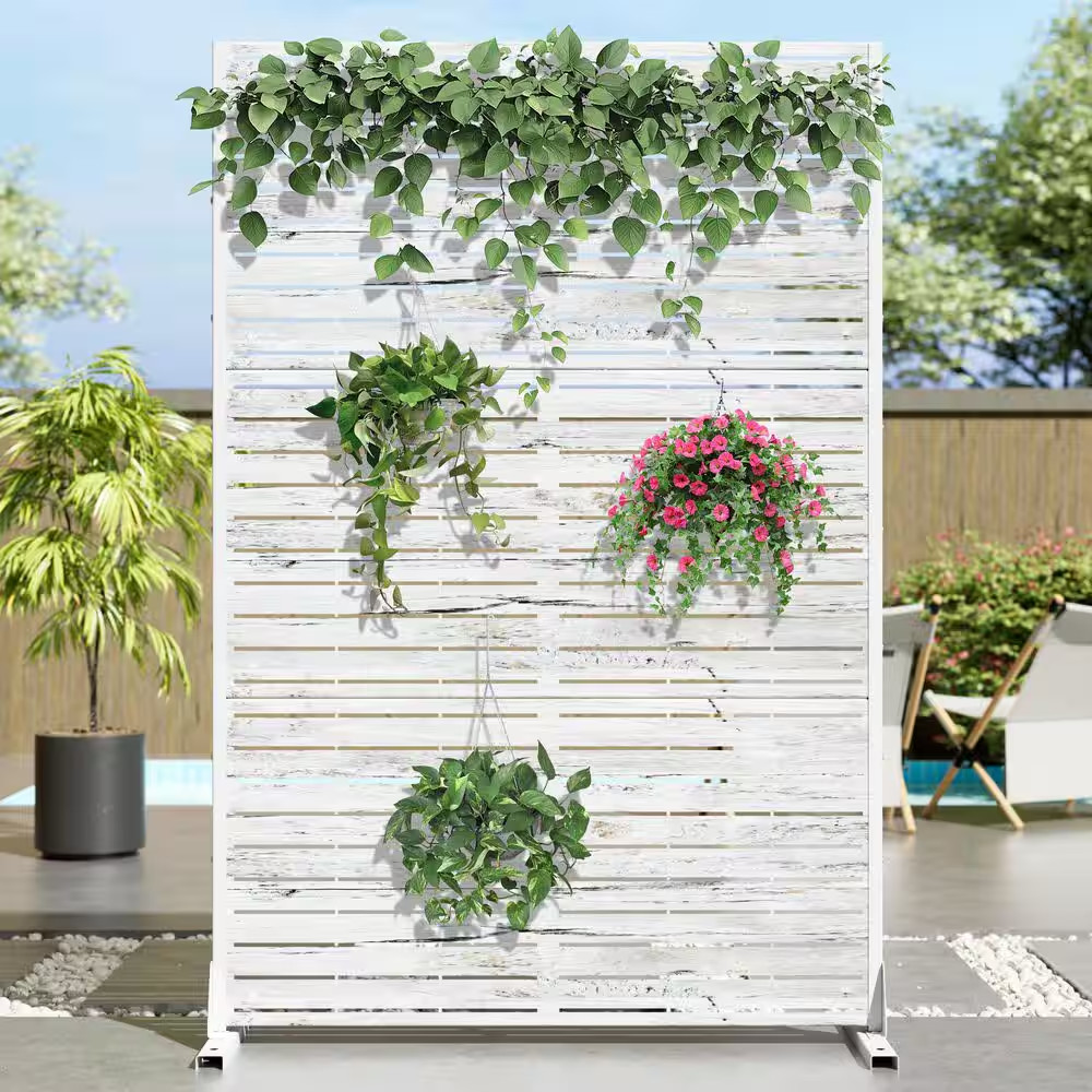 47 In. X 72 In. Weathered White Textured Metal Garden Screens Outdoor Privacy Sc gallery