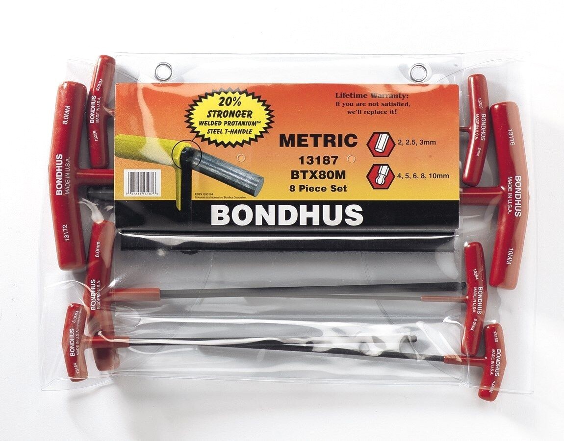 Bondhus T Handle Ball End Hex Wrench Set Metric MADE IN USA 13187 T-Handle gallery