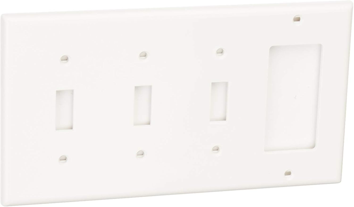4 Gang Wall Plate 3 Toggle 1 Decora GFCI Combo Cover White Thermoplastic gallery