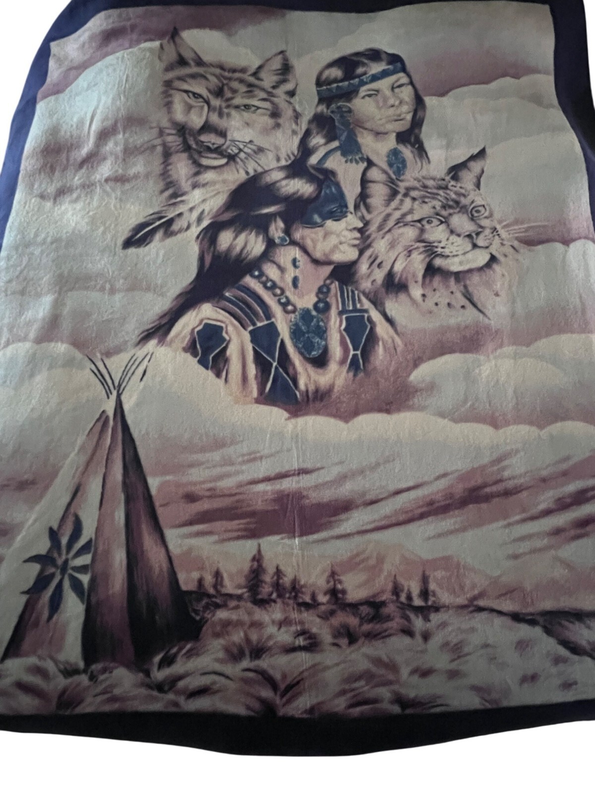 Native American Indian Large Heavy Reversible Blanket 82x78 Bobcat Animal Print gallery