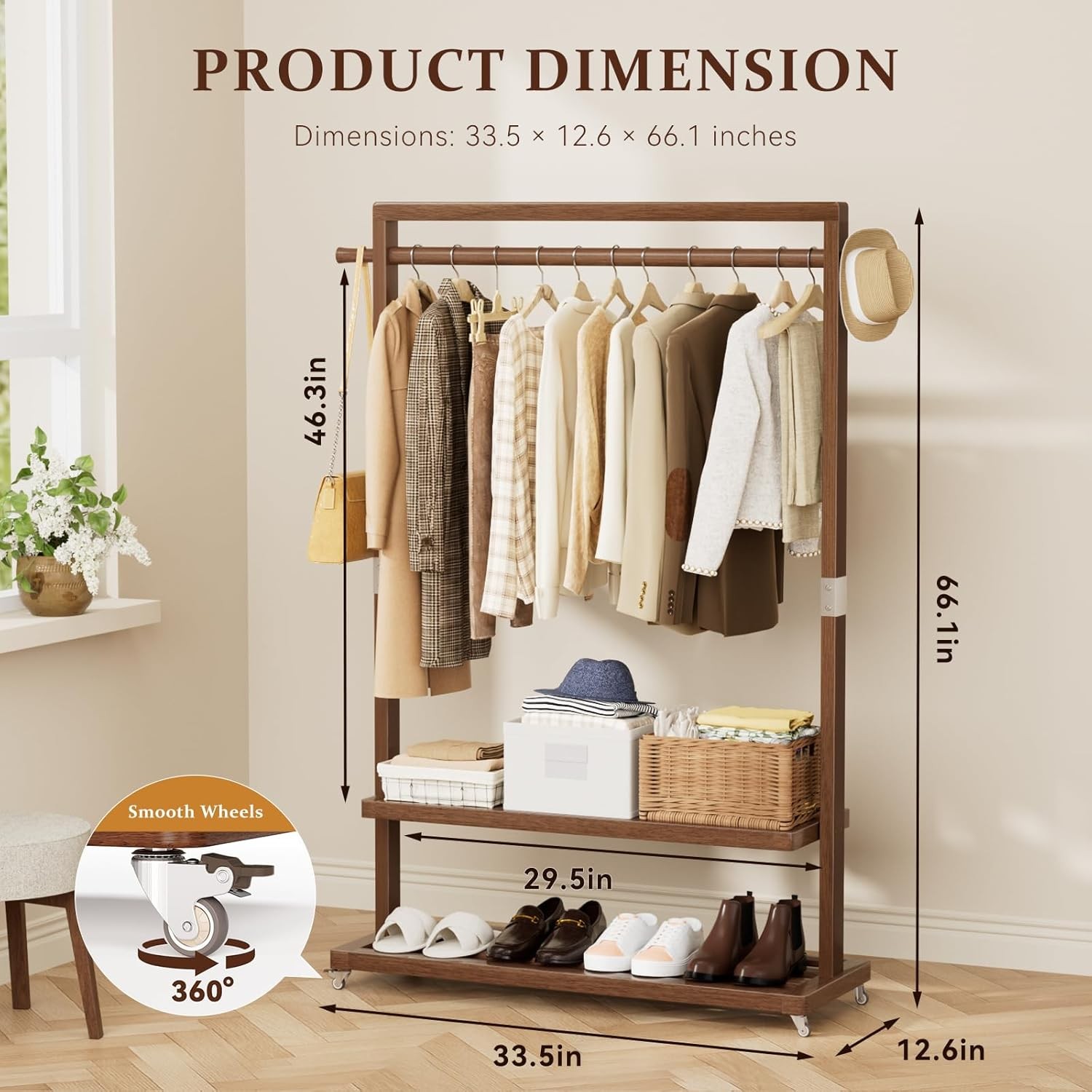 Clothes Rack 3 In 1 Freestanding Solid Wood With Shelves 220 LB gallery