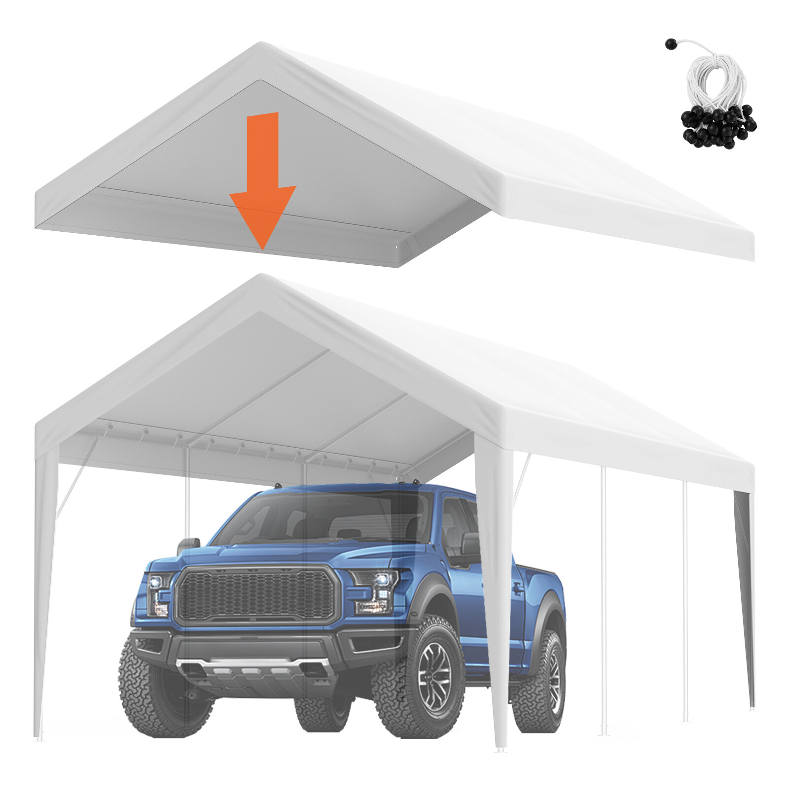 VEVOR Carport Replacement Canopy Car Shelter Tent Cover 10 x 20 ft White gallery