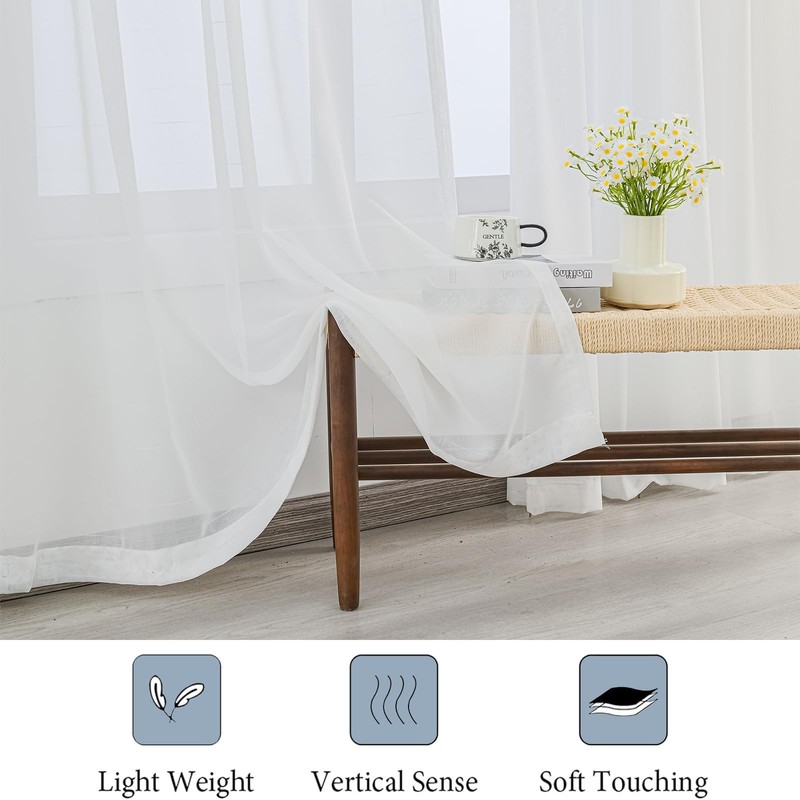 Aowellow Non-See-Through White Sheer Pinch Pleated Curtains 102 Inches Long 2 gallery