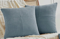 PAIR 18×18 Dusty Blue Patchwork Corduroy Chenille Pillow Covers #A7