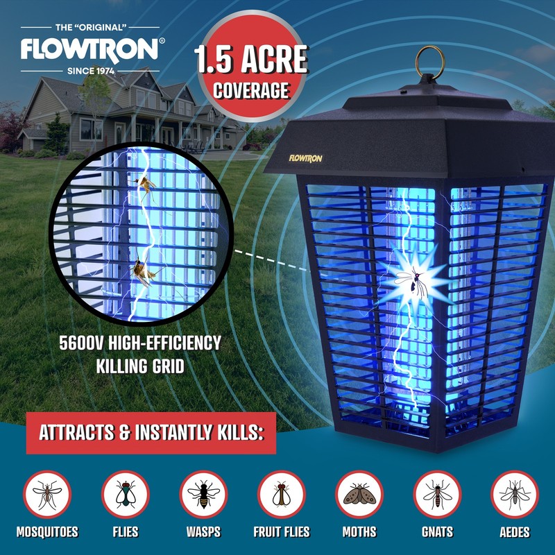 Flowtron Bug Zapper, Mosquito Zapper 1.5 Acre of Coverage, 80W Bulb, 5600V Grid gallery