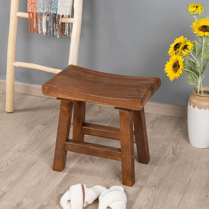 Rustic Old Pine Wooden Stool Bench Side Table Farmhouse Bedside Table 18.5" H gallery