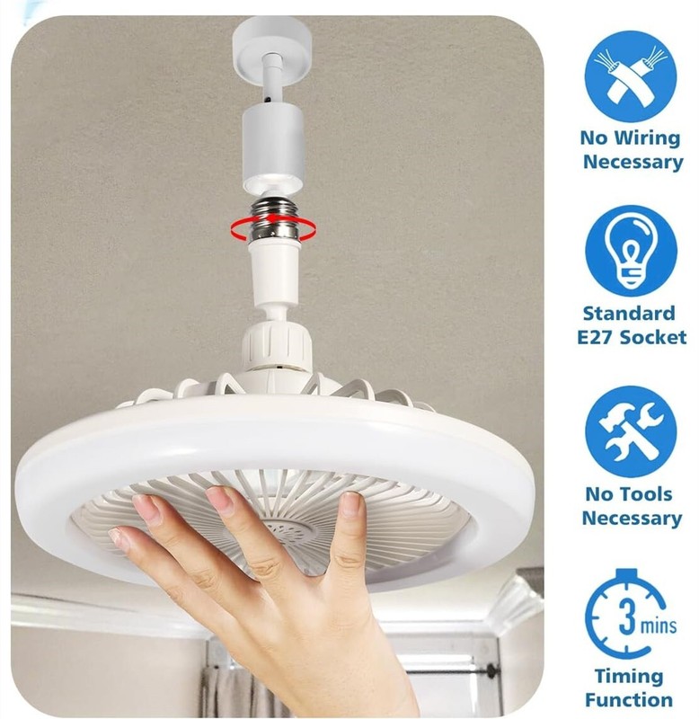 10" Adjustable E27 Socket Ceiling Fan Light 3-Color Temp LED Chandelier w/Remote gallery