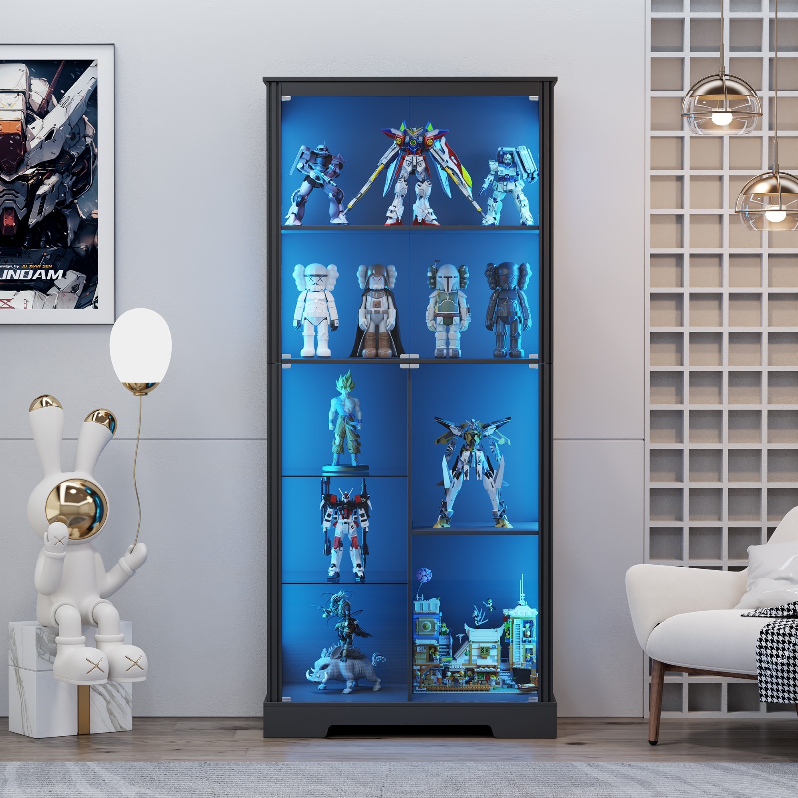 71" Tall Display Cabinet with Glass Doors, Large Display Case for Collectibles gallery