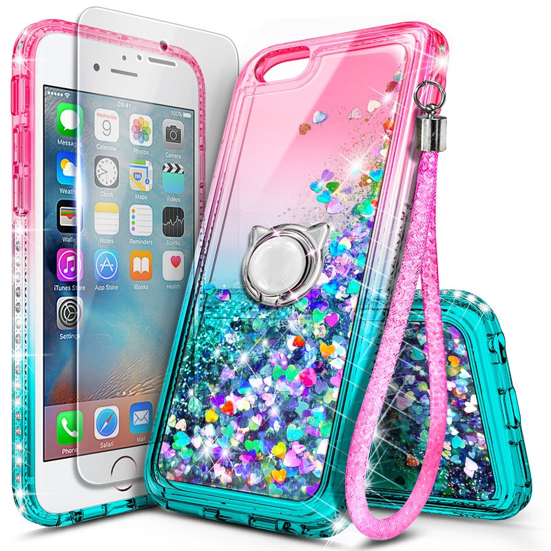 For iPhone SE / 5s / 5 Case Liquid Glitter Bling Phone Cover w/ Tempered Glass