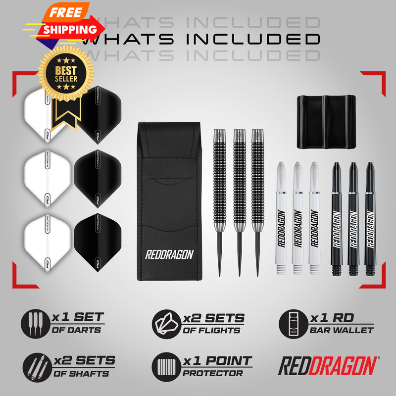 RED DRAGON Pegasus Tip Darts Set - 80% Tungsten Barrels for 22G, White gallery