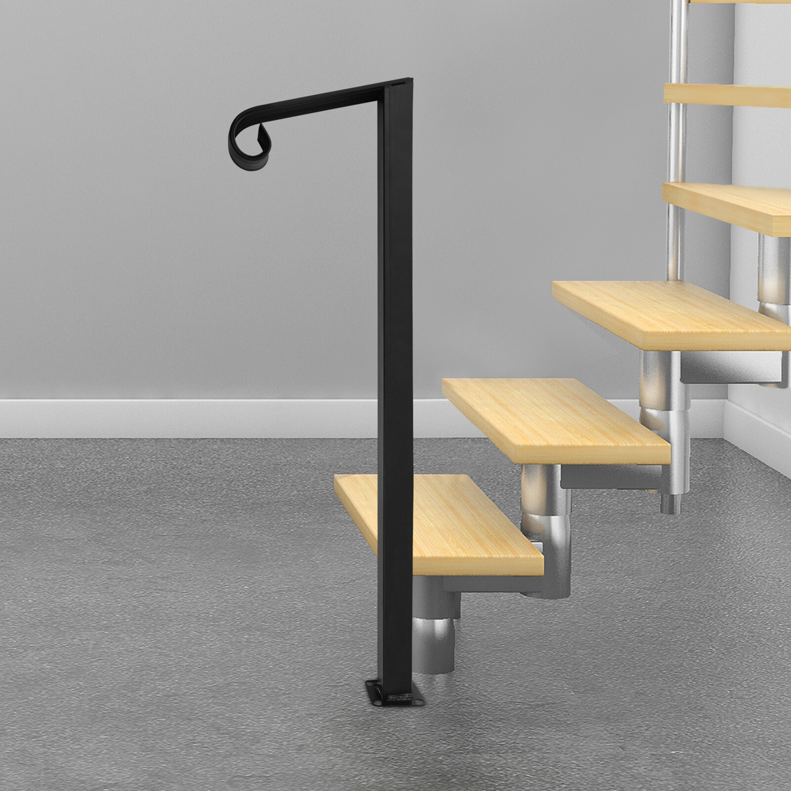 Single Post Handrail Zinc Steel Black for 1-2 Steps 330lb Capacity gallery