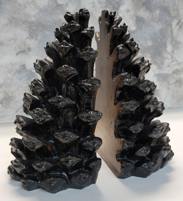 2 Bookends Creative Co-Op Pinecone Shape Heavy Resin Bronze Finish Nature Forest gallery