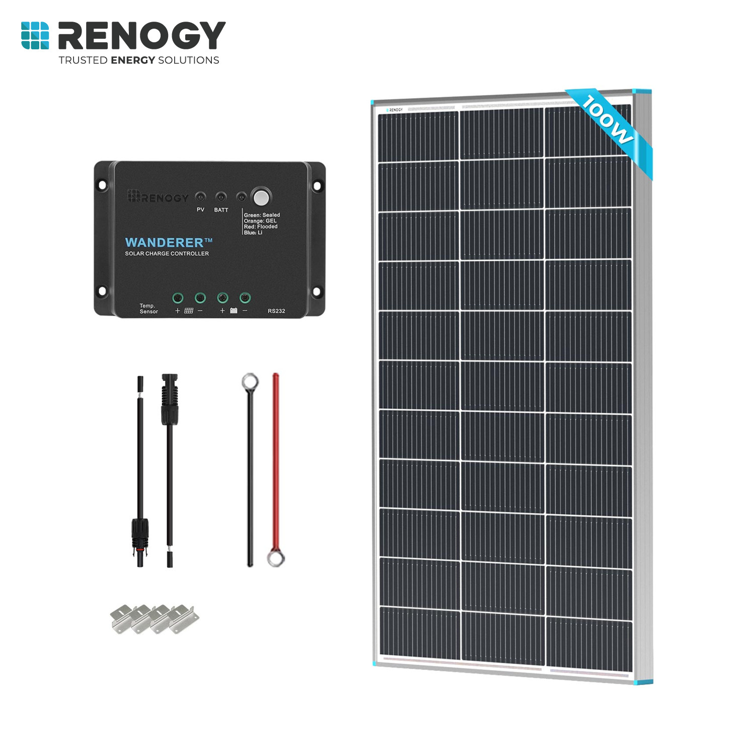 Renogy 100W 12V Solar Panel Starter Kit Monocrystalline Solar Panel+30A LCD PWM gallery