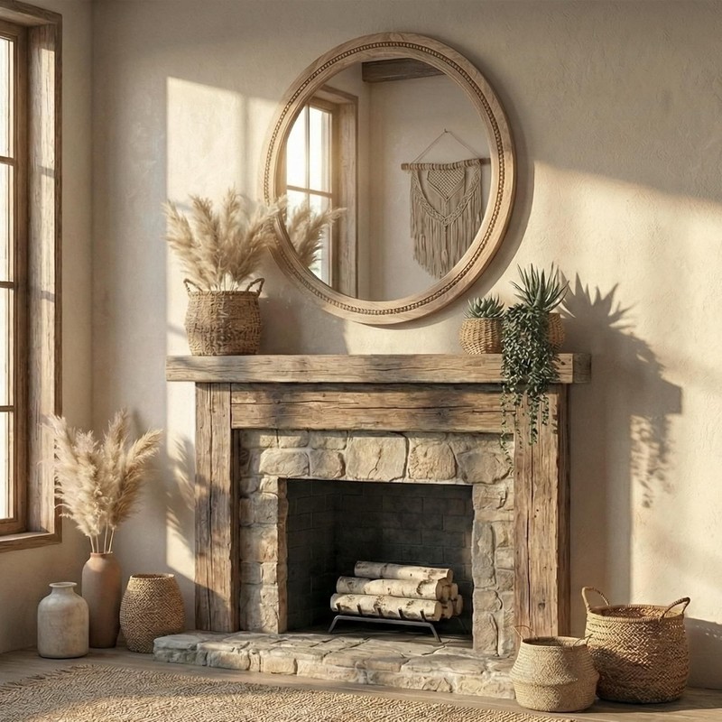 30" Round Solid Wood Mirror, Handcrafted Beaded Circle for Bathroom Vanity gallery