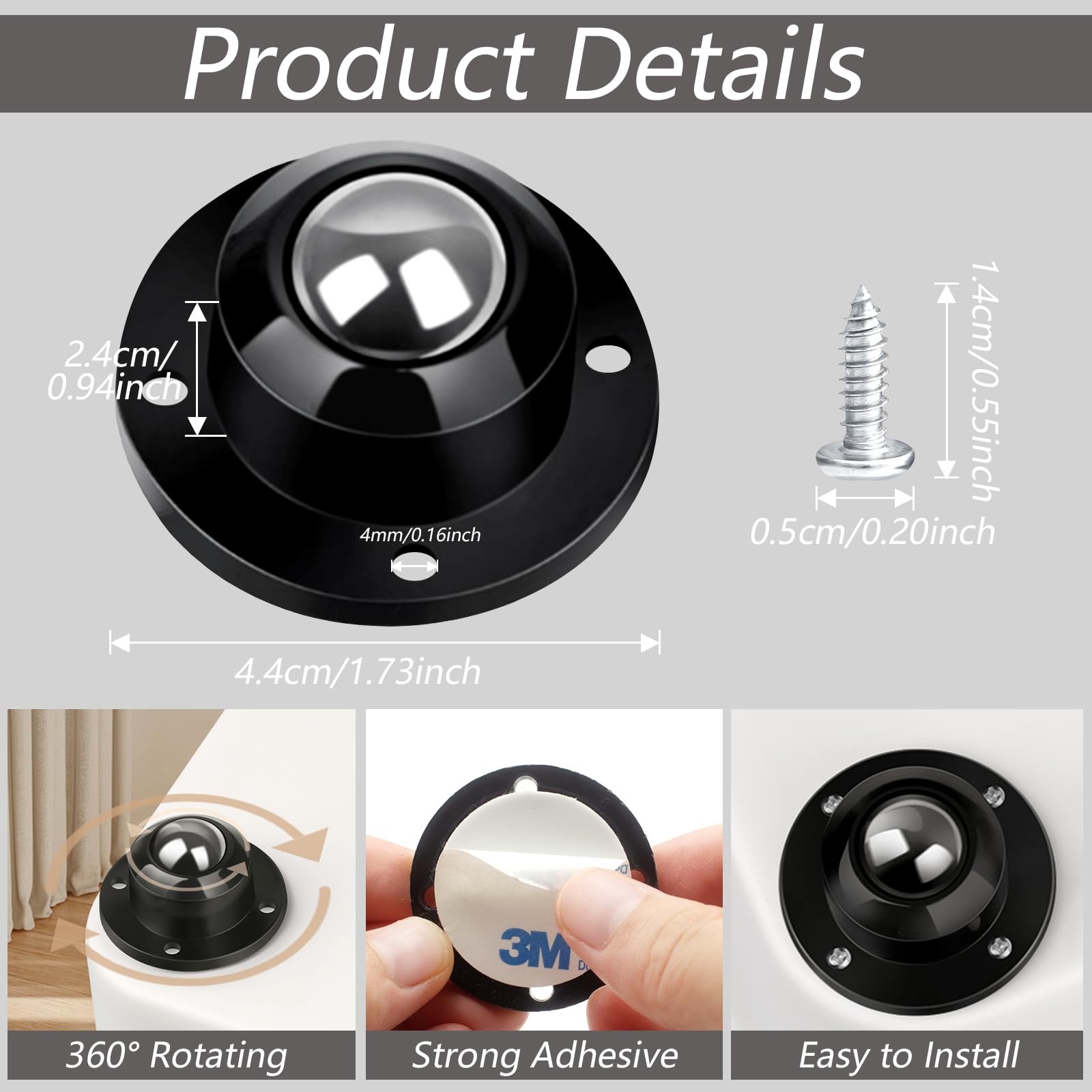 12 Pack 1 Self Adhesive Caster Wheels, Swivel Low Profile, 28LBS, Black gallery