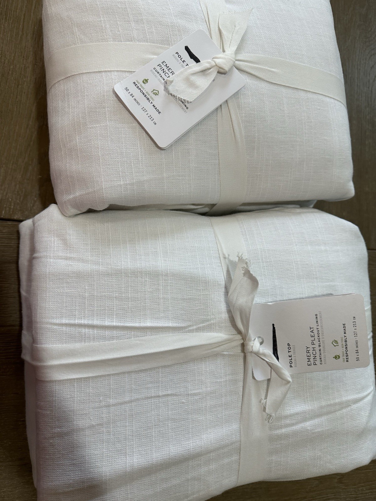Pottery Barn PINCH PLEAT Emery 2 Drapes 50x84" white blackout gallery