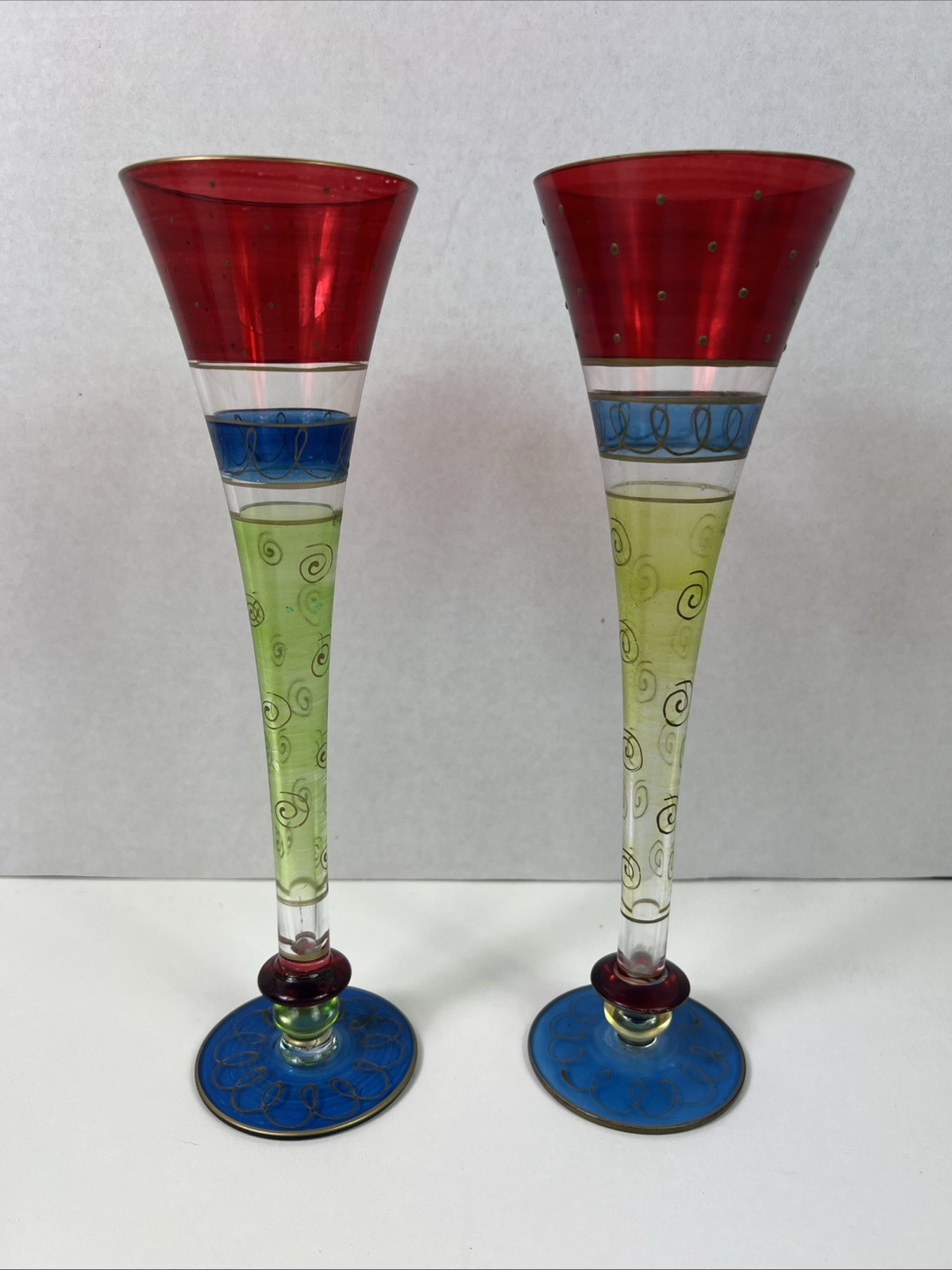 Pier 1 Festive Stripes Champagne Flutes, Set of 2, Hollow Stem, Hand Painted gallery