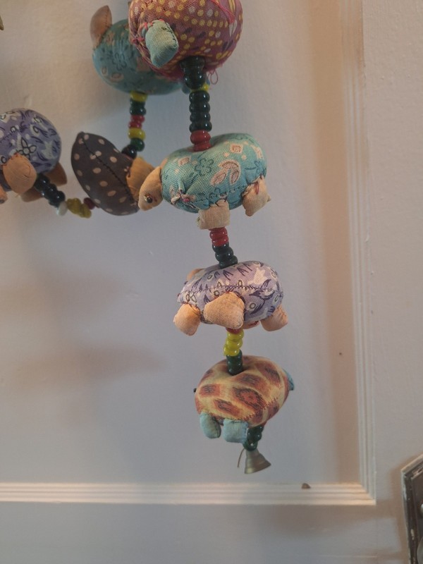 Cloth & Bead 17 Turtle Hanging Mobile, Varied Fabrics, 55" Long, Made In India gallery