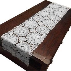 Rustic Floral Table Runner Hand Crochet Table Doily White Cotton Lace Table D…